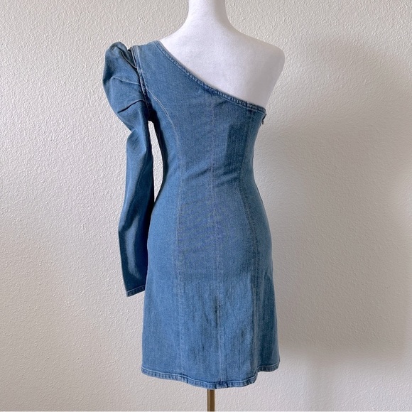 GRLFRND Ellie One Shoulder Denim Minidress NWT Sz. XS - Picture 10 of 10